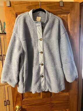 H&M Light Blue Teddy Sherpa Button-Up Jacket